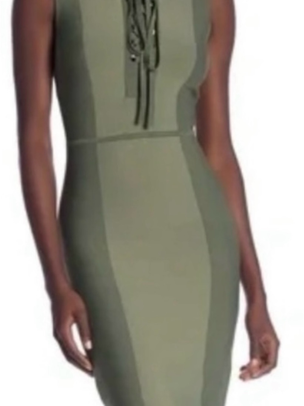 BCBGMaxAzria Olive Green Lace-Up Sheath Dress